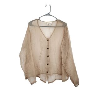 Cachaca Women's V-neck Long Sleeves Sheer Shirt - M